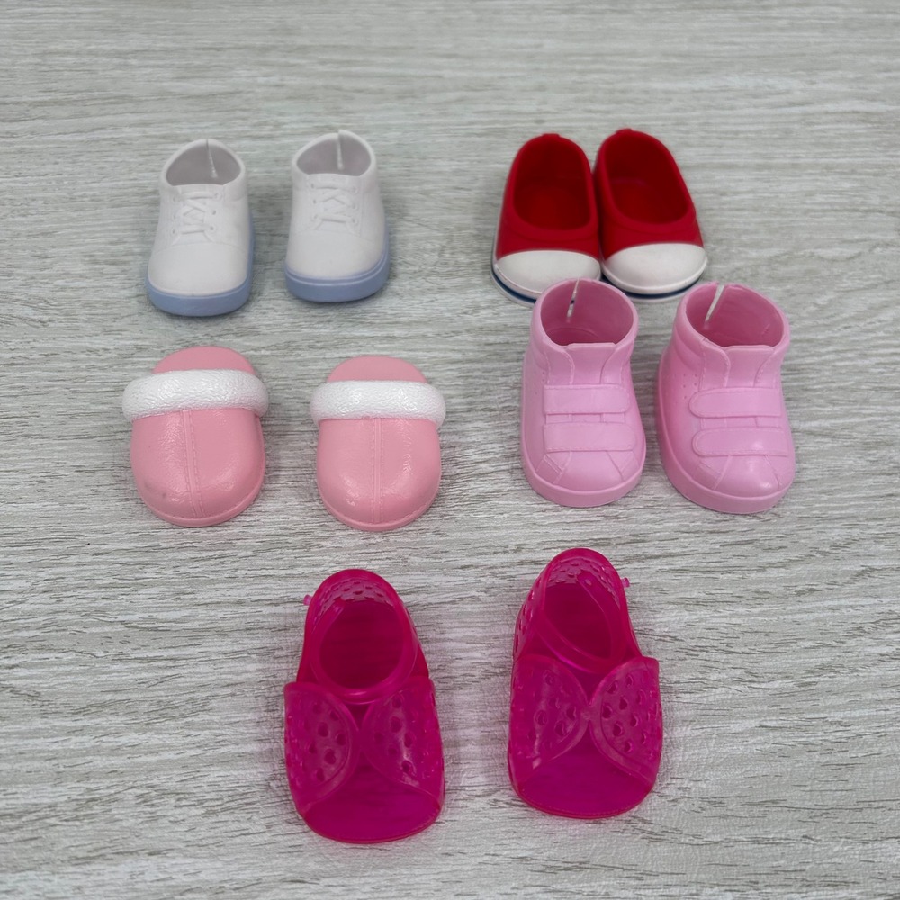 Our Generation Doll Shoes Lot 5 Pairs White Red Pink Blue Sneakers Boots Sandals - Picture 2 of 6